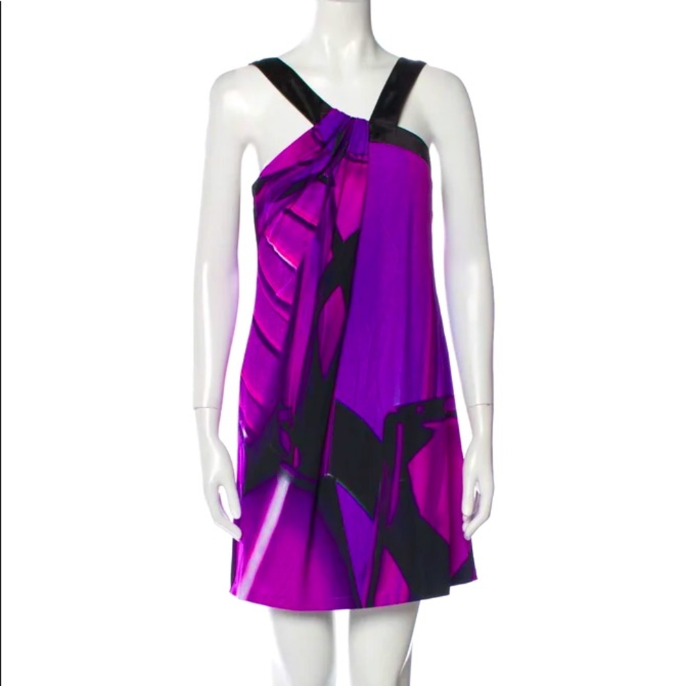 Roberto Cavalli Purple Asymmetric Mini Dress
